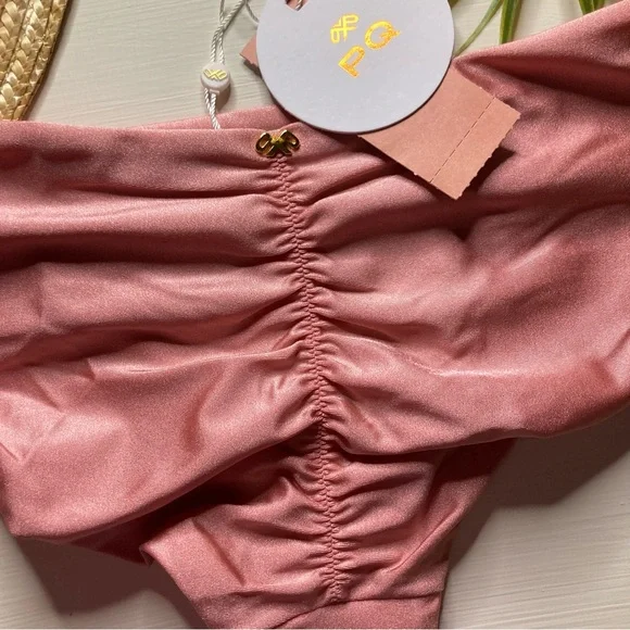 PQ Swim 👙 Rose-Gold Underwire Tie-Back Bikini TopCinched Bottoms 🏝🏄🏼‍♀️